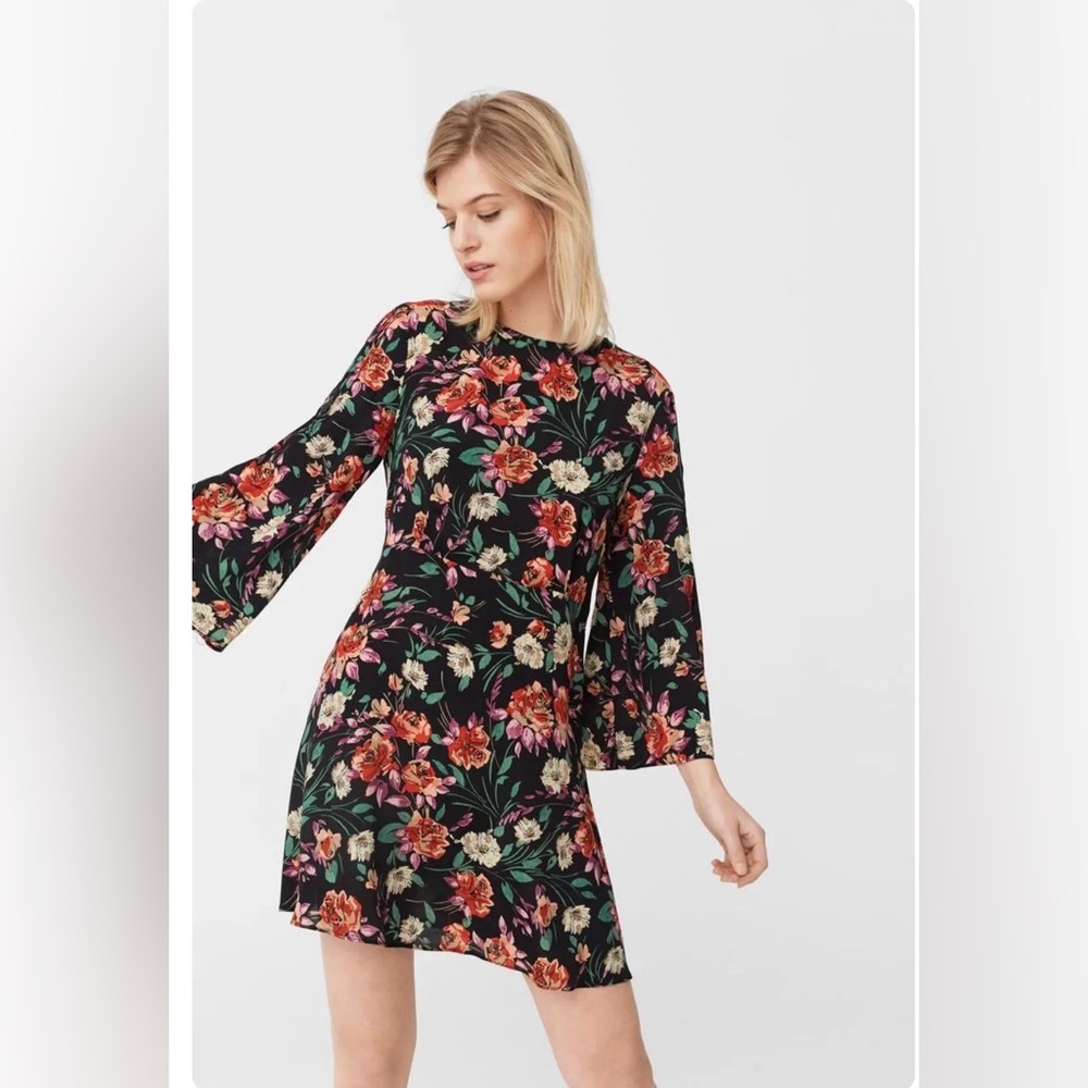Mango Floral Black Dress XS